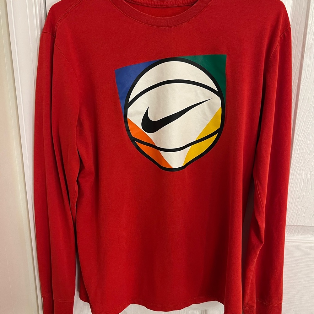 Nike Red Long Sleeve with Multicolor Logo